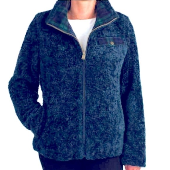 Pendleton Wool Blend Blue Plaid Pocket Sherpa Jacket Zipper Front 
Size Medium - Picture 1 of 6